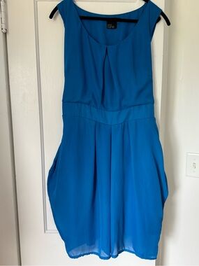ASOS Curve Blue Sleeveless Chiffon Dress with Draped Pocket